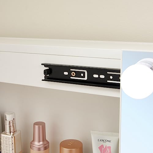 Vanity Desk with Mirror & Light, Large Drawer & Hidden Shelves Storage Dresser, 3 Lighting Modes Adjustable Brightness, Bedroom Dressing Table (White)