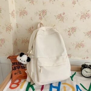 JHTPSLR Preppy Backpack with Plushies Cute Aesthetic Backpack Solid Kawaii Backpack Waterproof Laptop Backpack Casual Daypack (White)