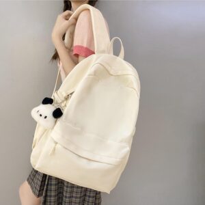 JHTPSLR Preppy Backpack with Plushies Cute Aesthetic Backpack Solid Kawaii Backpack Waterproof Laptop Backpack Casual Daypack (White)