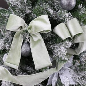 DINDOSAL Sage Green Velvet Ribbon Wired 2.5" x 10 Yards Green Christmas Ribbon Wired Edge Christmas Tree Wired Ribbon for Wreaths, Tree Topper Bows, Crafts, Home Decor, Gift Wrapping