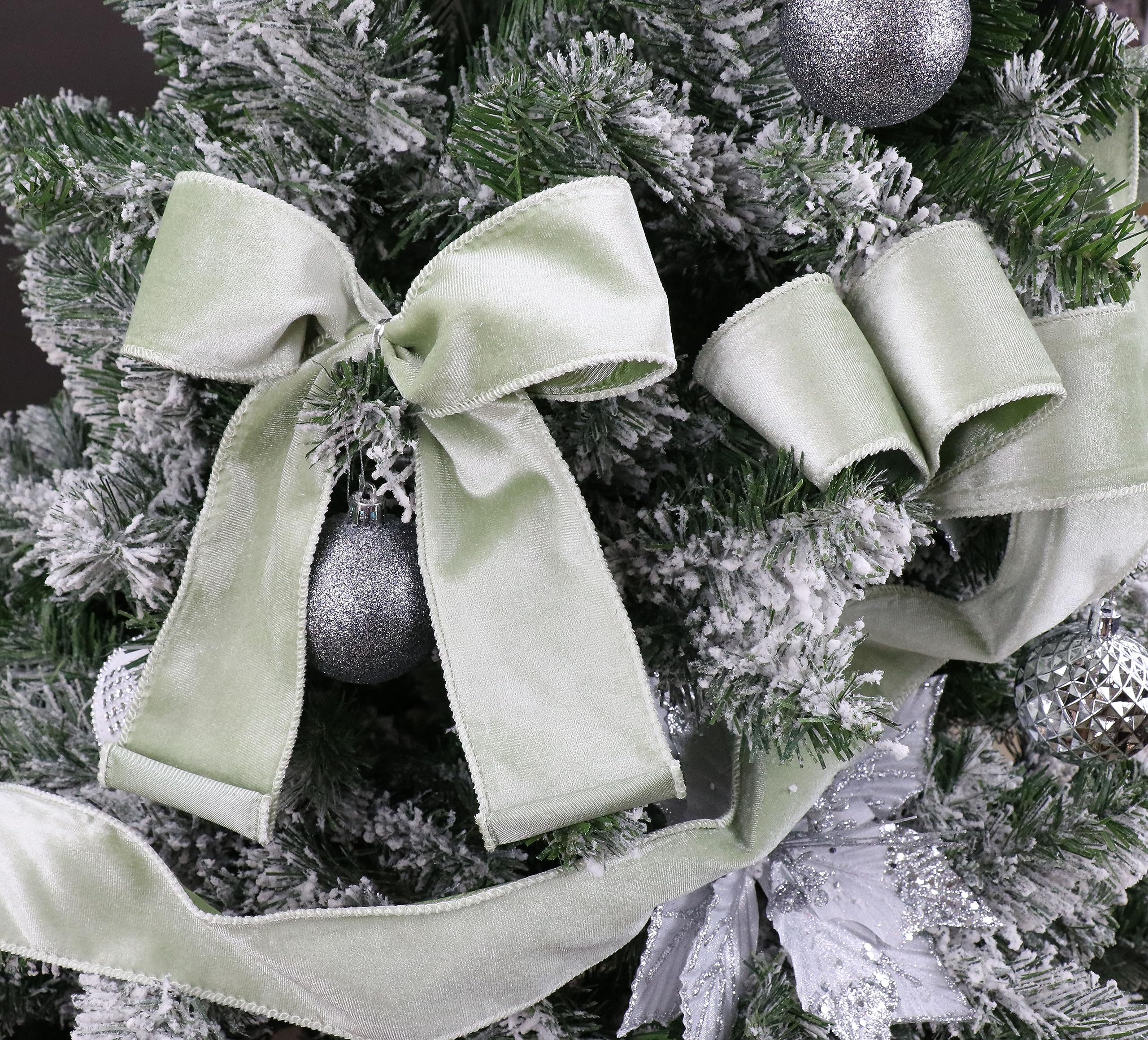 DINDOSAL Sage Green Velvet Ribbon Wired 2.5" x 10 Yards Green Christmas Ribbon Wired Edge Christmas Tree Wired Ribbon for Wreaths, Tree Topper Bows, Crafts, Home Decor, Gift Wrapping