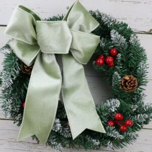 DINDOSAL Sage Green Velvet Ribbon Wired 2.5" x 10 Yards Green Christmas Ribbon Wired Edge Christmas Tree Wired Ribbon for Wreaths, Tree Topper Bows, Crafts, Home Decor, Gift Wrapping