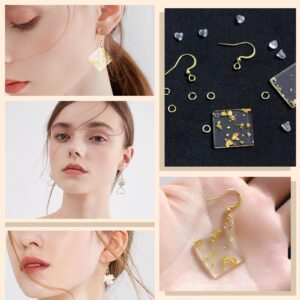 160 PCS/80 Pairs 14K Gold Tone Plated Earring Hooks Hypoallergenic Ear Wires Fish Hooks with 100 PCS Clear Silicone Earring Backs and 100 PCS Jump Rings Gold Earring Findings for DIY Jewelry Making