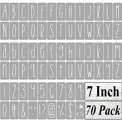 7 Inch Alphabet Letter Stencils for Painting - 70 Pack Letter and Number Stencil Templates with Signs for Painting on Wood, Reusable Skinny Letters Stencils for Chalkboard Wood Signs & Wall Art