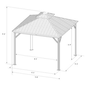 Kozyard 10'x10' Hardtop Gazebo - Permanent Metal Pavilion with Netting and Shaded Curtains for Patio, Backyard, and Deck - Galvanized Steel Outdoor Aluminum Canopy, Double Roof Gazebo (Dark Gray)