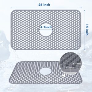 Bestjing Silicone Sink Mat - Protectors for Kitchen Sink with Center Drain, 26"x 14" Kitchen Sink Grid, Non-Slip Heat-Resistant Sink Mat for Bottom of Farmhouse Stainless Steel Sink (Center Hole)