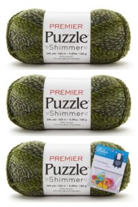 premier puzzle shimmer yarn 3-pack bundle with bellas crafts stitch markers (maze shimmer)