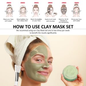 Ashlyn 3 PCS Clay Mask Set, Green Tea Clay Facial Mask, Rose Face Masks Skincare, Dead Sea Bubble Deep Cleanse Mask, Organic Facial Masks for Women, Face Mask Skin Care Set Gifts for Girls Teens