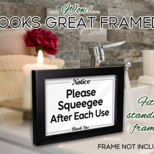 Airbnb Essentials for Hosts Bathroom Signs - 4"x6" Acrylic Sign w/Mounting Tape - Please Squeegee After Each Use Bathroom Sign Rental Home Necessities - Bathroom Door Signs