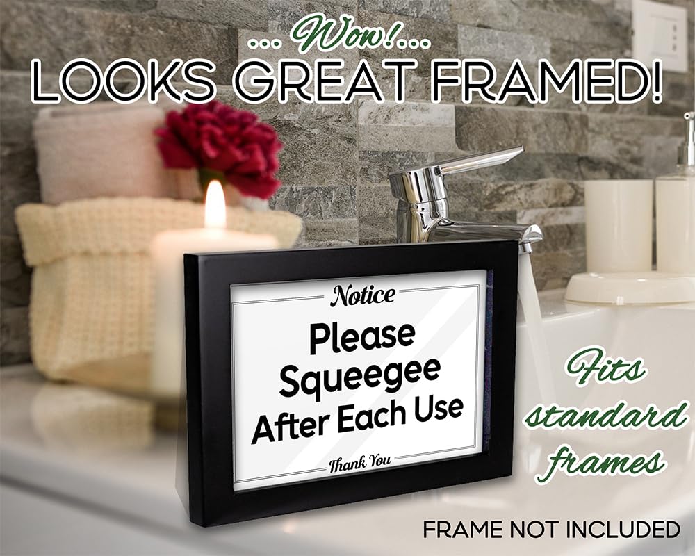 Airbnb Essentials for Hosts Bathroom Signs - 4"x6" Acrylic Sign w/Mounting Tape - Please Squeegee After Each Use Bathroom Sign Rental Home Necessities - Bathroom Door Signs