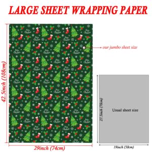 SaringSwoon Christmas Wrapping Paper for Boys Girls Kids Adults - Xmas Gift Wrap With Gnome, Reindeer, Polar Bear, Merry Christmas on Green and Red - 43×29 Inches, 6 Folded Sheets, Recyclable