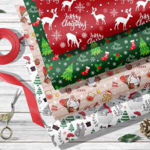 SaringSwoon Christmas Wrapping Paper for Boys Girls Kids Adults - Xmas Gift Wrap With Gnome, Reindeer, Polar Bear, Merry Christmas on Green and Red - 43×29 Inches, 6 Folded Sheets, Recyclable