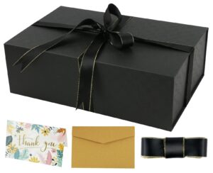 yinuoyoujia large gift box14x9x4.5 inch,black gift box with magnetic closure lid,ribbon and card,present box for birthady,valentine's day,mother's day,christmas,box diy,anniversary