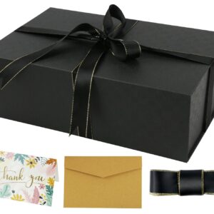 YINUOYOUJIA Large Gift Box14x9x4.5 Inch,Black Gift Box with Magnetic Closure Lid,Ribbon and Card,Present Box for Birthady,Valentine's Day,Mother's Day,Christmas,Box DIY,Anniversary