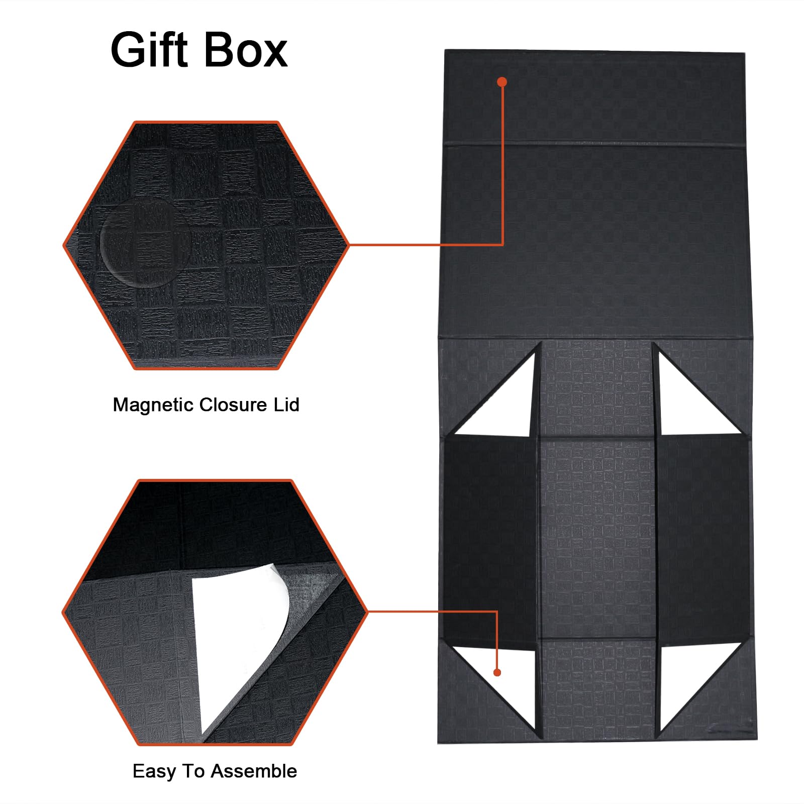 YINUOYOUJIA Large Gift Box14x9x4.5 Inch,Black Gift Box with Magnetic Closure Lid,Ribbon and Card,Present Box for Birthady,Valentine's Day,Mother's Day,Christmas,Box DIY,Anniversary