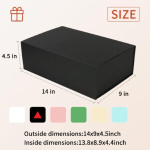 YINUOYOUJIA Large Gift Box14x9x4.5 Inch,Black Gift Box with Magnetic Closure Lid,Ribbon and Card,Present Box for Birthady,Valentine's Day,Mother's Day,Christmas,Box DIY,Anniversary