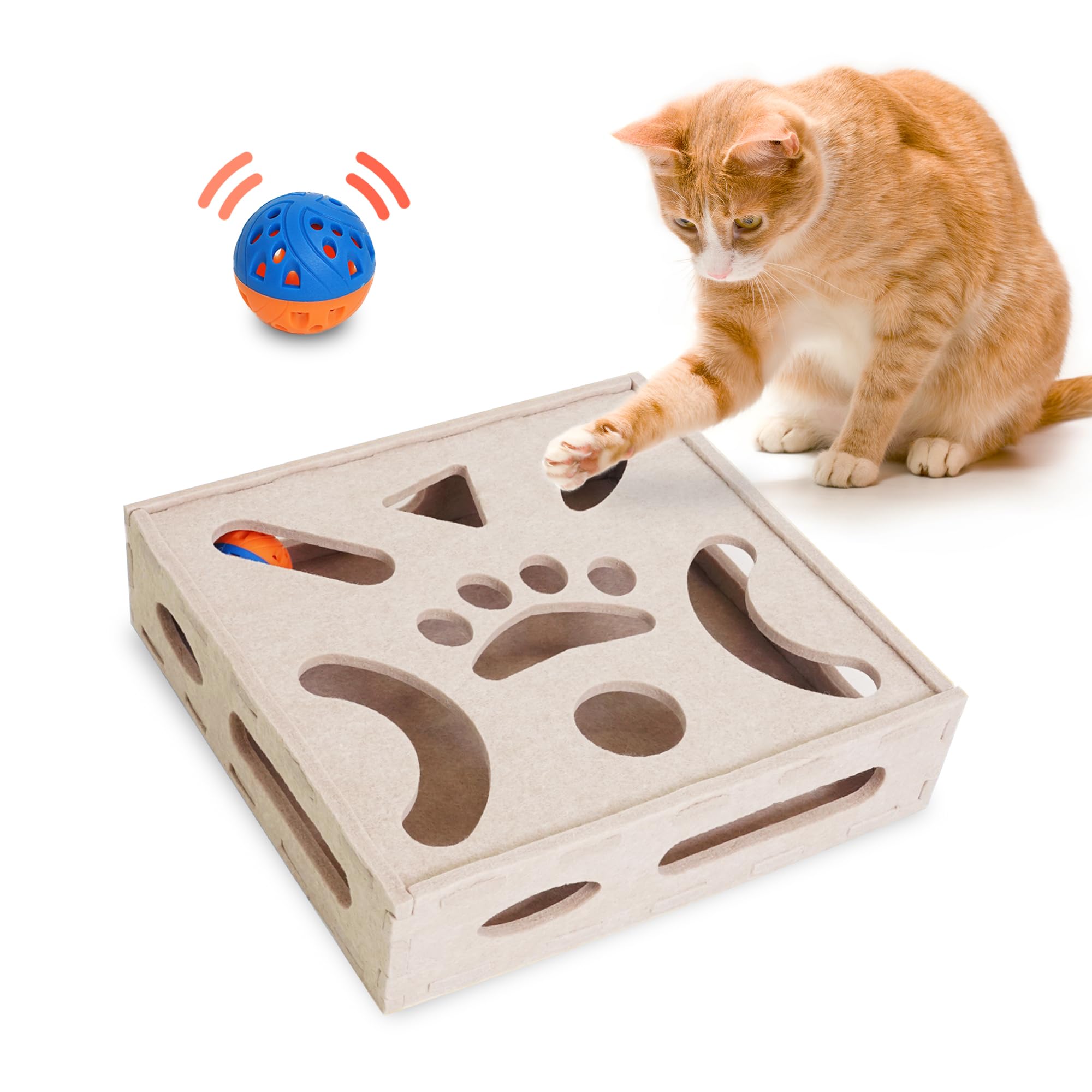 PETKARAY Cat Puzzle Toy, Interactive Cat Toys for Indoor Cats, Kittern Ball Toy with Soft Felt Maze Game Puzzle Box