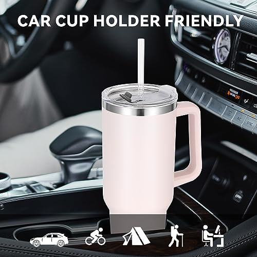 40 oz Tumbler with Handle and Straw, Insulated Stainless Steel Tumbler with 2 In 1 Lid, Double Vacuum Travel Mug Coffee Cup, Rose Quartz Pack 2