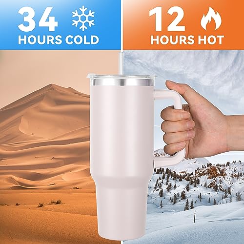 40 oz Tumbler with Handle and Straw, Insulated Stainless Steel Tumbler with 2 In 1 Lid, Double Vacuum Travel Mug Coffee Cup, Rose Quartz Pack 2