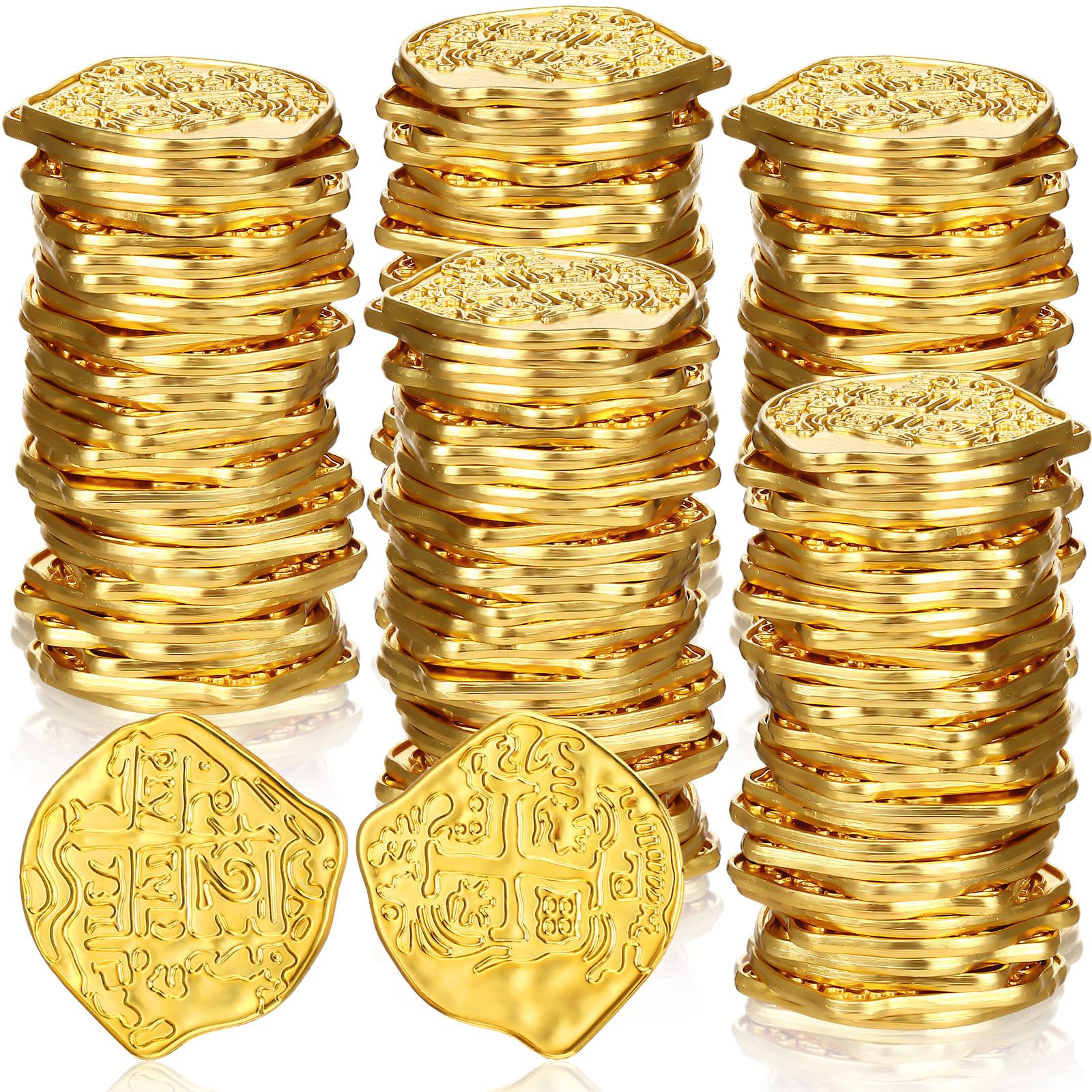 Hanaive 50 Pcs Metal Pirate Coins Spanish Doubloon Replicas Pirate Treasure Metal Tokens Fake Play Coins for Kids Board Games Pirate Party Cosplay (Gold)