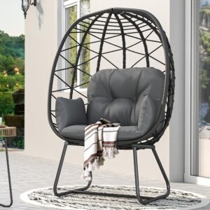 YITAHOME Egg Chair with Stand Outdoor Indoor Egg Lounge Chair with Cushion Wicker Chair PE Rattan Chair Included for Patio, Garden, Backyard, Porch, Gray