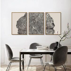 CHDITB Framed Wood Tree Rings Wall Art Set, 16x24in Black and White Canvas Art Wall Decor, Abstract Nature Wall Pictures Prints, Modern Paintings Wall Art for Living Room, Bedroom, Farmhouse(3Pcs)