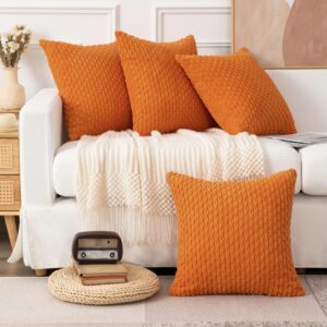 UGASA Soft Corduroy Pillow Covers Pack of 4 Boho Stripe Decorative Pillow Covers Pillowcases 18x18 Inch Home Decor Modern Farmhouse for Sofa Living Room Couch Bed, Orange