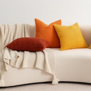 UGASA Soft Corduroy Pillow Covers Pack of 4 Boho Stripe Decorative Pillow Covers Pillowcases 18x18 Inch Home Decor Modern Farmhouse for Sofa Living Room Couch Bed, Orange