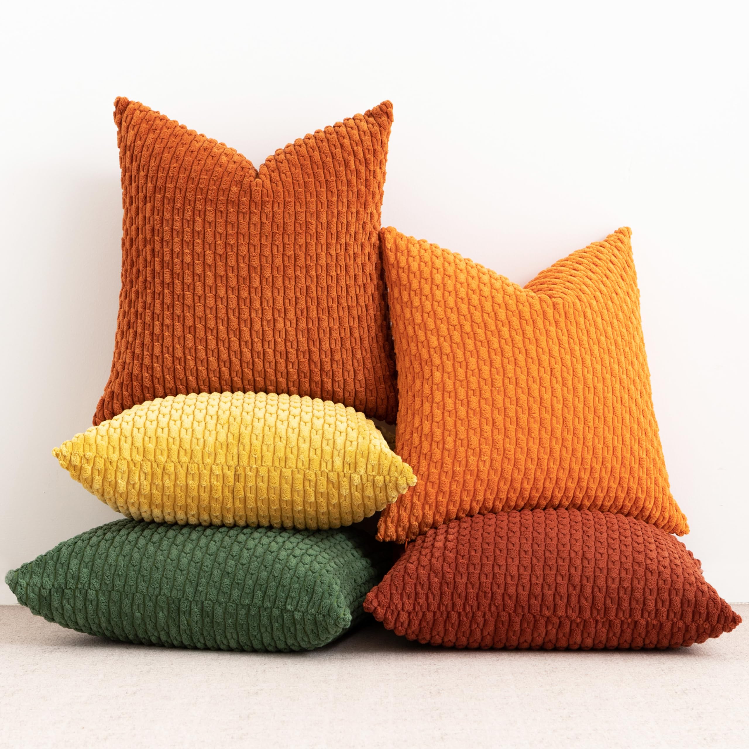 UGASA Soft Corduroy Pillow Covers Pack of 4 Boho Stripe Decorative Pillow Covers Pillowcases 18x18 Inch Home Decor Modern Farmhouse for Sofa Living Room Couch Bed, Orange