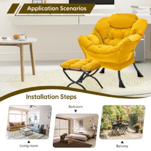 Congermom Lazy Chair with Folding Ottoman Modern Large Accent Chair,Contemporary Lounge Leisure Sofa Chair with Armrests Upholstered Sofa Armchair Reading Chair for Bedroom,Dorm & Office,Yellow