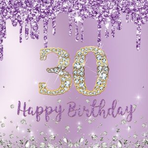 INRUI Purple Happy 30th Birthday Photography Background Girls Sweet Thirty Years Old Birthday Party Decorations Backdrop 7x5FT