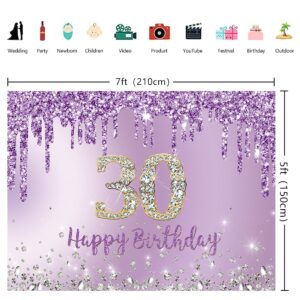 INRUI Purple Happy 30th Birthday Photography Background Girls Sweet Thirty Years Old Birthday Party Decorations Backdrop 7x5FT