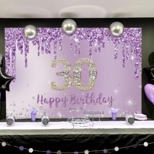 INRUI Purple Happy 30th Birthday Photography Background Girls Sweet Thirty Years Old Birthday Party Decorations Backdrop 7x5FT