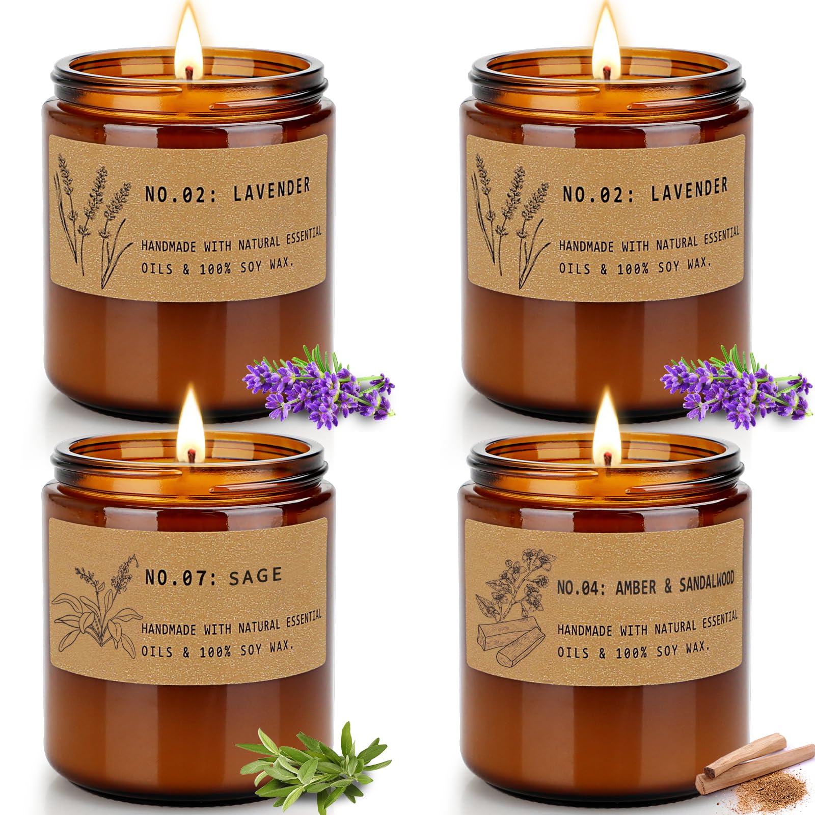 Aromatherapy Candles for Home Scented, Candle Gift Set for Stress Relief | Meditation | Yoga | SPA | Relaxing, Amber Jar Candles for Women, Birthday, Valentine, Anniversary, 7.1 oz - Pack of 4