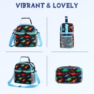 VASCHY Lunch Box Bag for Kids, Insulated Double Compartments Cooler Lunch Tote for Toddlers Boys Girls School/Daycare/Picnic Black Dinos