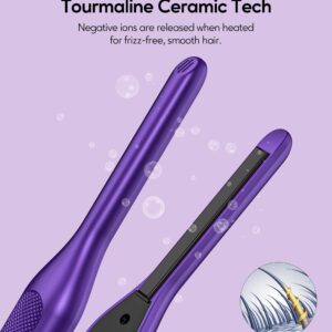 Terviiix Ceramic Pencil Flat Iron for Edges, 3/10 Inch Skinny Hair Straightener with LCD Digital Display, Mini Flat Iron for Pixie & Beard, Small Flat Irons for Short Hair, Auto Shut Off, Purple