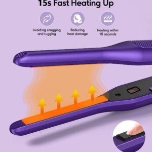 Terviiix Ceramic Pencil Flat Iron for Edges, 3/10 Inch Skinny Hair Straightener with LCD Digital Display, Mini Flat Iron for Pixie & Beard, Small Flat Irons for Short Hair, Auto Shut Off, Purple