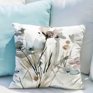 Snycler Brown Cream Grey Teal Floral Pillow Covers Watercolor Flower Couch Pillow Cases Rustic Abstract Modern Throw Pillows Set of 2 Farmhouse Home Decor for Room Bedroom Bed Cushion Outdoor 20x20''