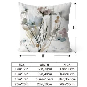 Snycler Brown Cream Grey Teal Floral Pillow Covers Watercolor Flower Couch Pillow Cases Rustic Abstract Modern Throw Pillows Set of 2 Farmhouse Home Decor for Room Bedroom Bed Cushion Outdoor 20x20''