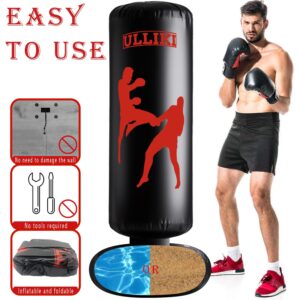 ULLIKI 65" Punching Bag for Adults and Kids with Gloves - Freestanding Heavy Boxing Bag, Inflatable Boxing Training Equipment Practice Daily Boxing Activities for Kids, Men, Women, boy, Girl