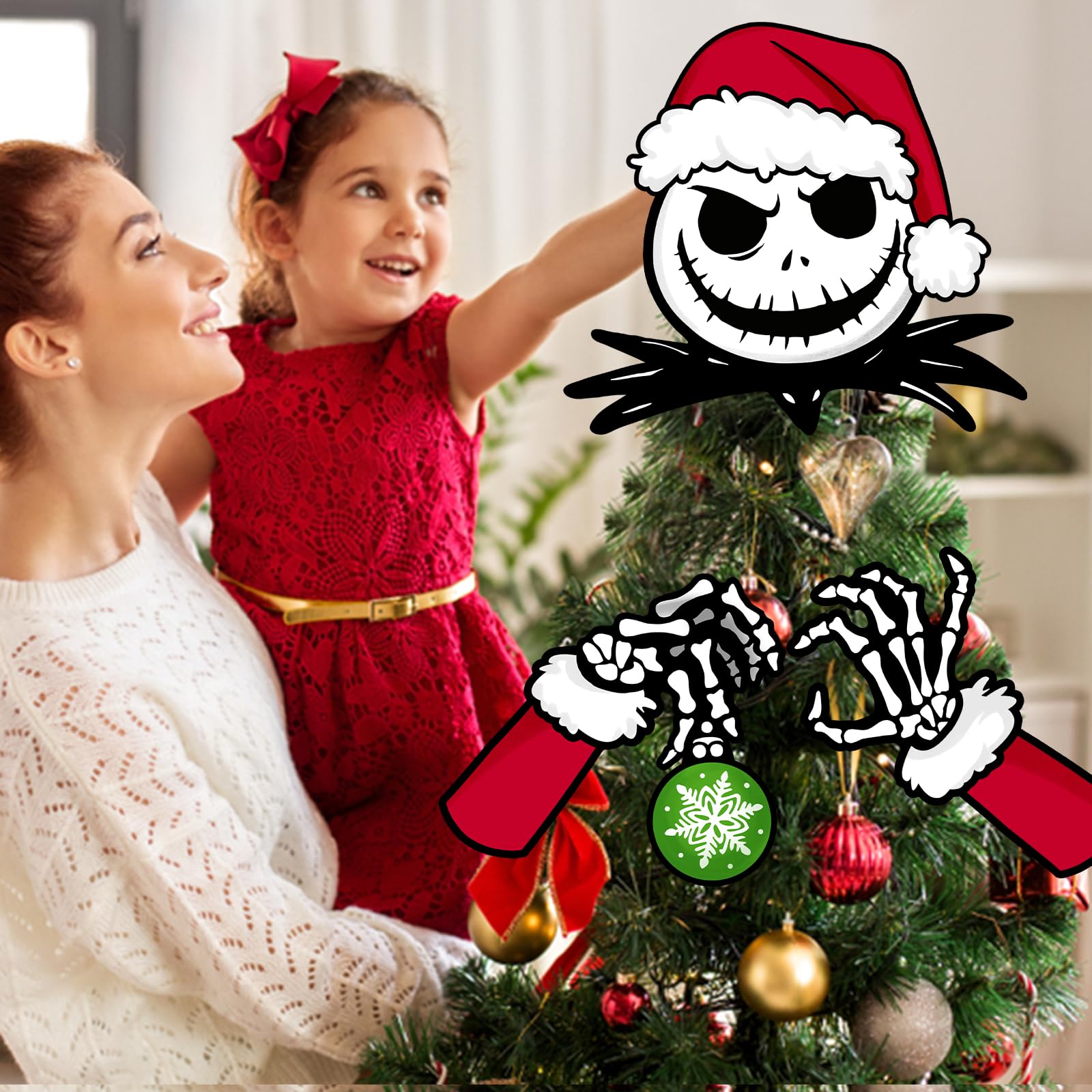 Auirre Jack Skellington Christmas Tree Topper Head Arms and Legs, Xmas Spooky Skull Decorative Tree Ornaments Decor, Funny Holiday Indoor Home Decorations Gothic Themed Party Supplies