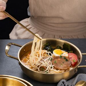 Ramen Noodle Pot, Gold Korean Ramen Cooking Pot with Double Handle，Fast Heating For Home Kitchen Restaurant Cookware