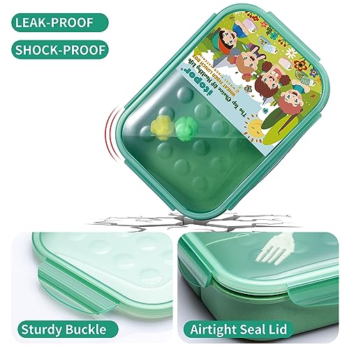 Itopor® Lunch Box,Ideal Leak-Proof Bento Box for Kids & Adults,Natural Wheat Fiber Material,Mom's Top Choice,Kids Lunch Box No BPA & Dyes,Portable & Durable Lunch Container for Family(Green)