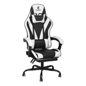 ErgoDesign Gaming Chair with Linkage Armrest & Footrest, High Back Video Gaming Chair, Black/White