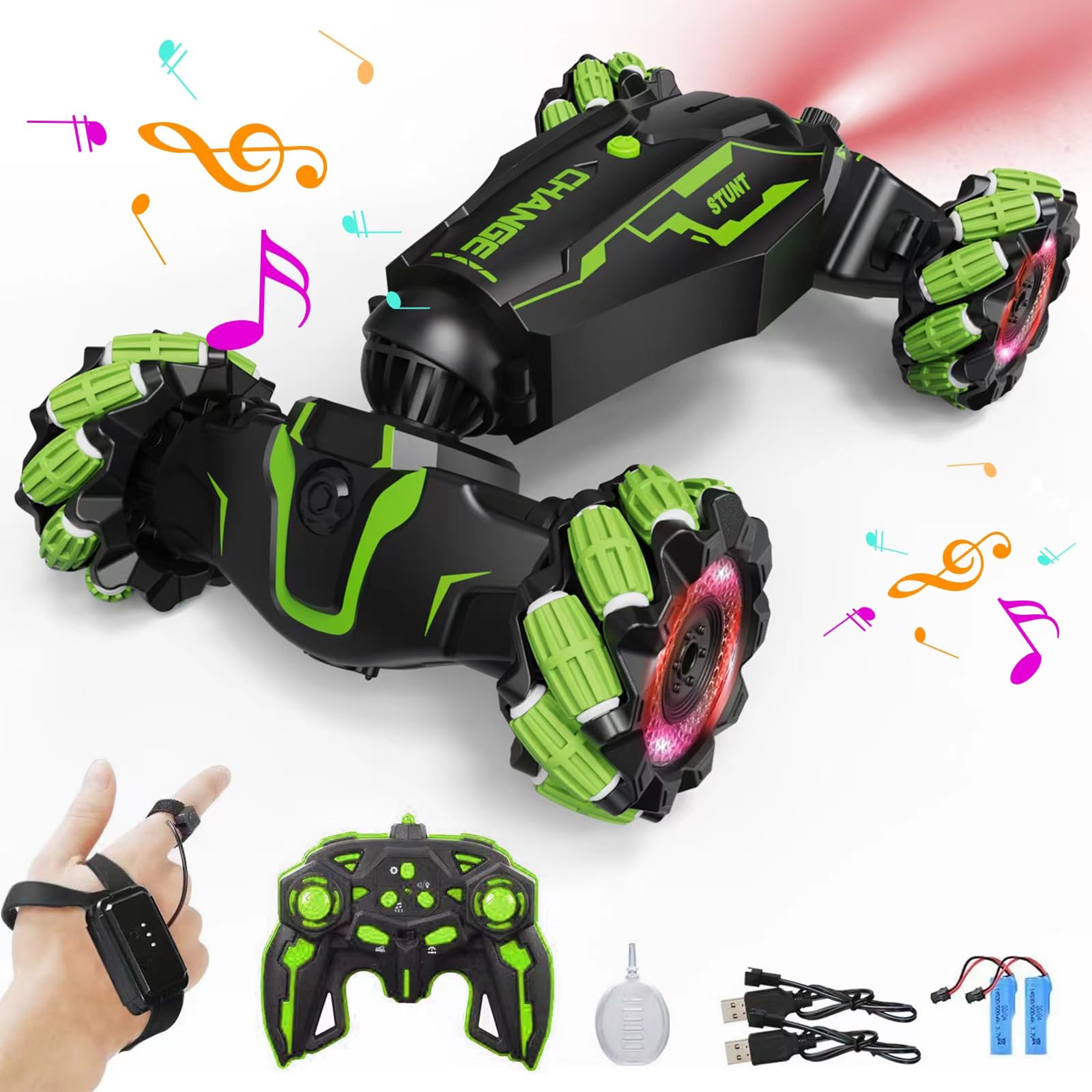 LOOZIX Upgraded Hand Gesture Sensing RC Stunt Car with Lights Music, Spray Fog Gesture RC Car Remote Controll Transformed Car 360° Spins All Terrains Monster Truck for Boys