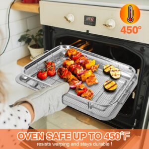 Air Fryer Basket for Oven Stainless Steel, 15 x 11 Inch Air Fryer Accessories Oven Rack and Crisper Tray, 2 Piece Nonstick Bacon Cooker Broiler Pan for Oven, Bakeware Sets Oven Rack set