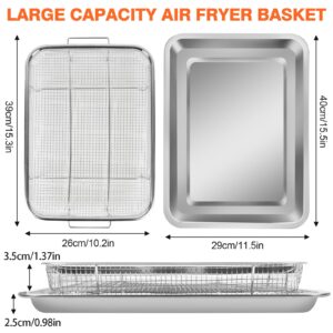 Air Fryer Basket for Oven Stainless Steel, 15 x 11 Inch Air Fryer Accessories Oven Rack and Crisper Tray, 2 Piece Nonstick Bacon Cooker Broiler Pan for Oven, Bakeware Sets Oven Rack set