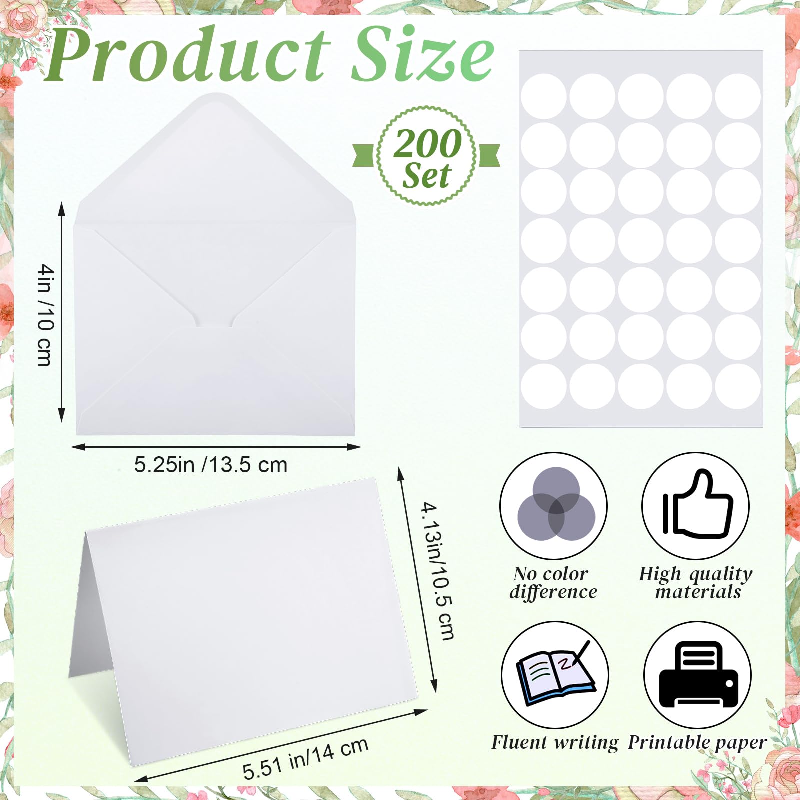 Yeaqee 200 Pack Blank Cards with Envelopes and Stickers Thank You Note Cards Self Adhesive Envelopes Blank Greeting Cards Small Envelopes for Kids Stationary Set Card Making (White)