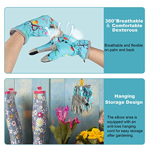 SLARMOR Gardening-Gloves for Women - Leather-Work-Gloves with Touch Screen for Weeding, Digging, Planting Pruning Yard Gloves -M