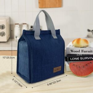 Mziart Dark Blue Oxford Cloth Lunch Bag, 8.86L x 5.12W x 10H, 2 Gallon Capacity, Insulated Aluminum Foil Interior, Leakproof and Lightweight